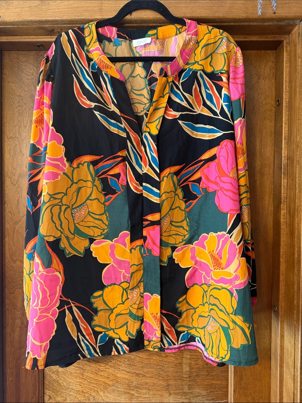 ODDY Floral Button-Up Blouse — Pink, Mustard & Green